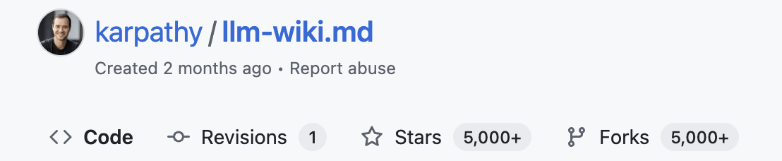 Andrej Karpathy 的 llm-wiki.md 仓库截图